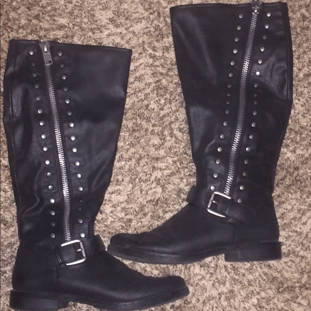 Black Edgy Faux Leather Studded Boots